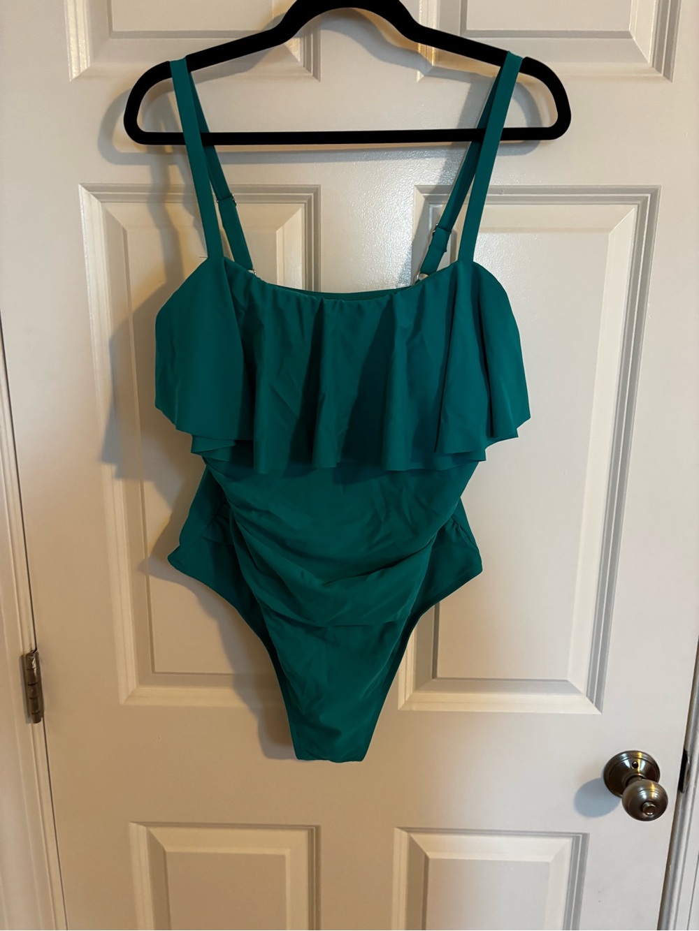 Ruffled Teal One-Piece Swimsuit with Adjustable Straps